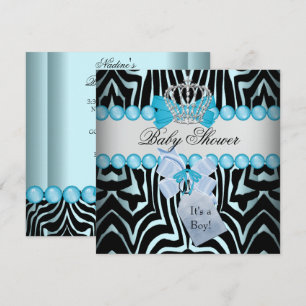 Baby Shower Jongen Zebra Blauwe Prins Kroon Zwart Kaart
