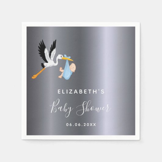 Baby shower jongen zilverblauw servet (Voorkant)