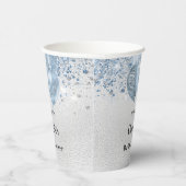 Baby shower jongen zilverblauwe glitterballonnen papieren bekers (Rechts)