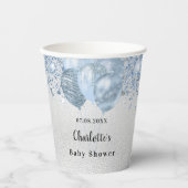Baby shower jongen zilverblauwe glitterballonnen papieren bekers (Voorkant)