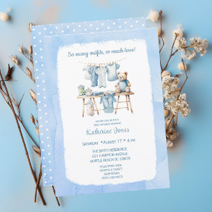 Baby Shower Jongens Kledinglijn Teddybeer Kaart