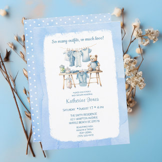 Baby Shower Jongens Kledinglijn Teddybeer Kaart