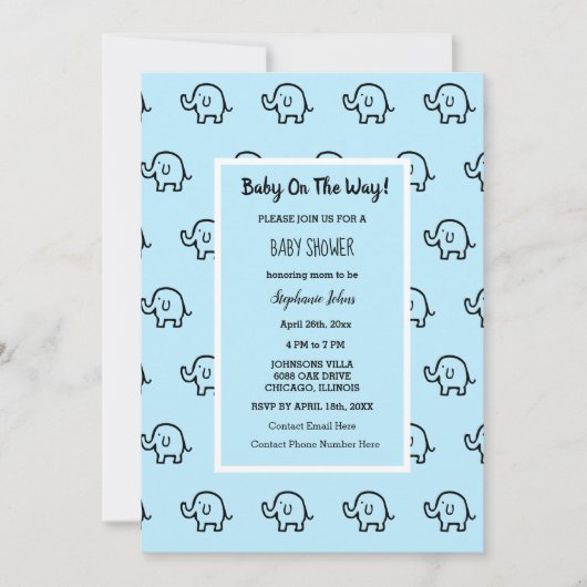 Baby shower Jongens Meisjes Olifant Patterns Blauw Kaart (Voorkant)