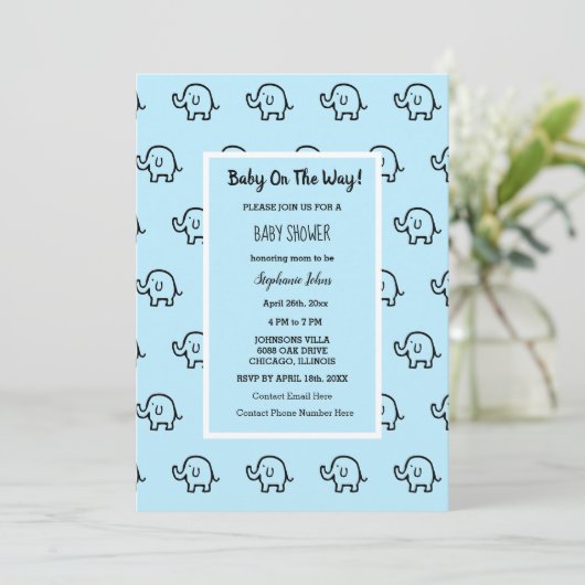 Baby shower Jongens Meisjes Olifant Patterns Blauw Kaart (Staand voorkant)