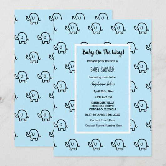 Baby shower Jongens Meisjes Olifant Patterns Blauw Kaart (Voorkant / Achterkant)