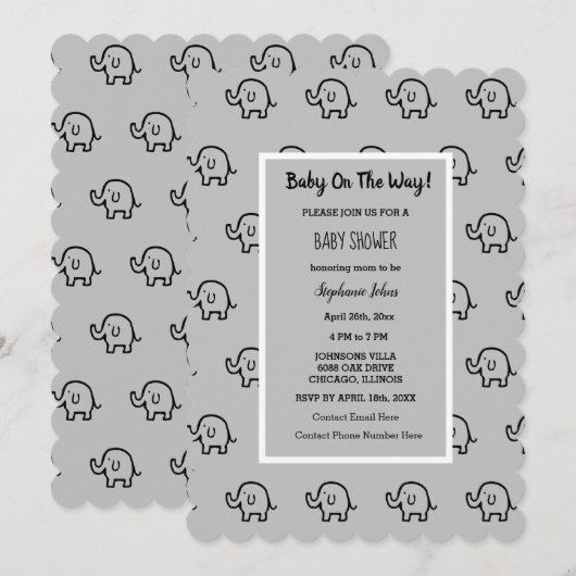 Baby shower Jongens Meisjes Olifant Patterns Grijs Kaart (Voorkant / Achterkant)