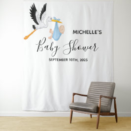 Baby shower jongens ooievaar witte fotobackdrop wandkleed