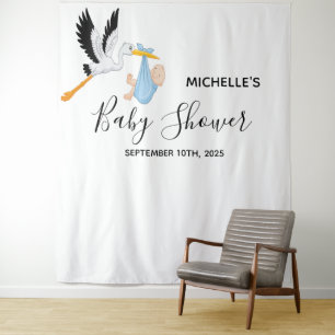 Baby shower jongens ooievaar witte fotobackdrop wandkleed