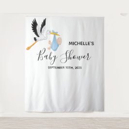 Baby shower jongens ooievaar witte fotobehang wandkleed