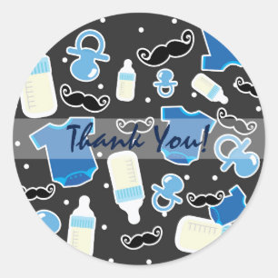 Baby Shower Jongens Spullen Blauw & Grijs Modern F Ronde Sticker