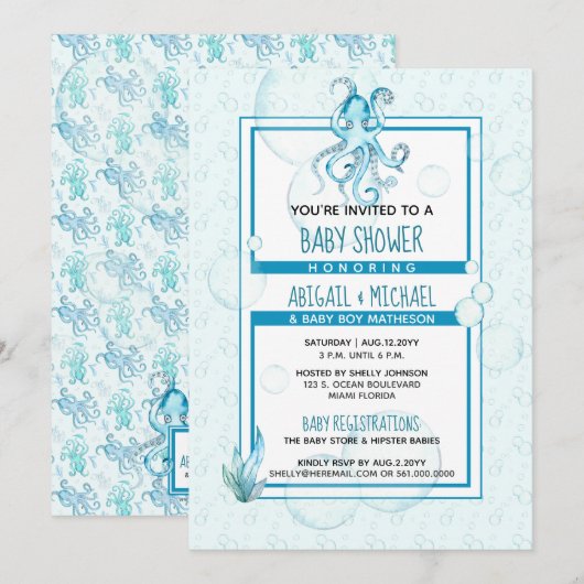 Baby shower #Jongensblauw & Blauwgroen Waterverf # Kaart (Voorkant / Achterkant)