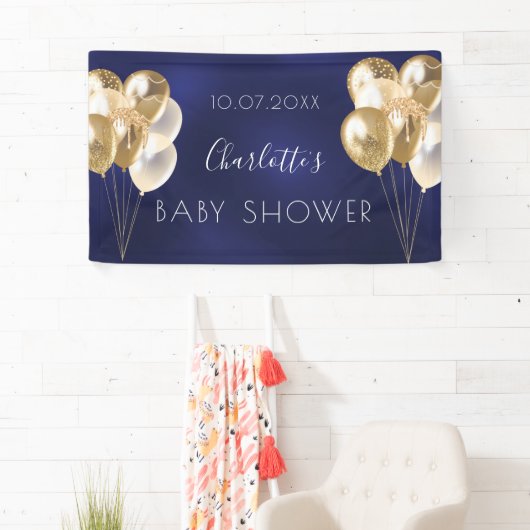 Baby shower jongetje blauw gouden ballonnen spandoek (Insitu)