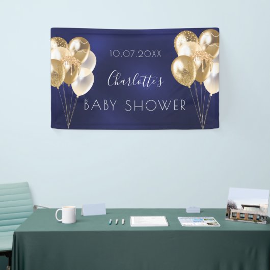 Baby shower jongetje blauw gouden ballonnen spandoek (Beurs)