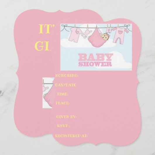 baby shower kaart HET IS EEN MEISJE (Voorkant / Achterkant)