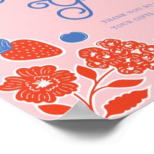 Baby shower Kaarten & Geschenken Bessen & Bloemen Poster (Hoek)