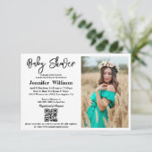 baby shower kalligrafie foto qr code chic kaart (Staand voorkant)