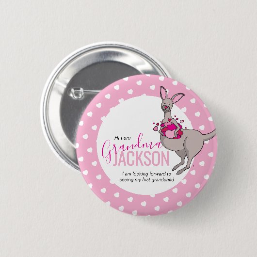 Baby shower kangaroo pouch roze harten intro ronde button 5,7 cm (Voorkant /achterkant)