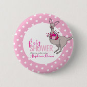Baby shower kangaroo pouch vol roze harten ronde button 5,7 cm (Voorkant)