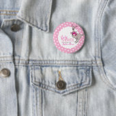 Baby shower kangaroo pouch vol roze harten ronde button 5,7 cm (In situ)