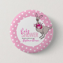 Baby shower kangaroo pouch vol roze harten ronde button 5,7 cm