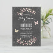 Baby shower  kartonnen vlinder en bloemen kaart (Staand voorkant)