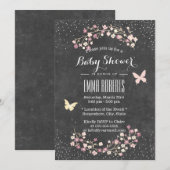 Baby shower  kartonnen vlinder en bloemen kaart (Voorkant / Achterkant)