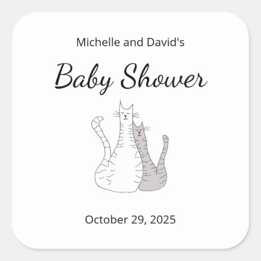 Baby shower Kat Tweeling Illustratie Geslachtsneut Vierkante Sticker (Voorkant)