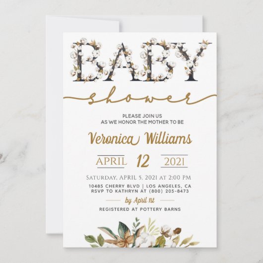 Baby shower katoenafval Uitnodiging (Voorkant)