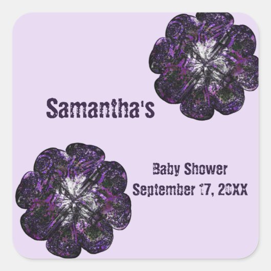 Baby shower Keepomwille Purple Flowers Baby Girl Vierkante Sticker (Voorkant)
