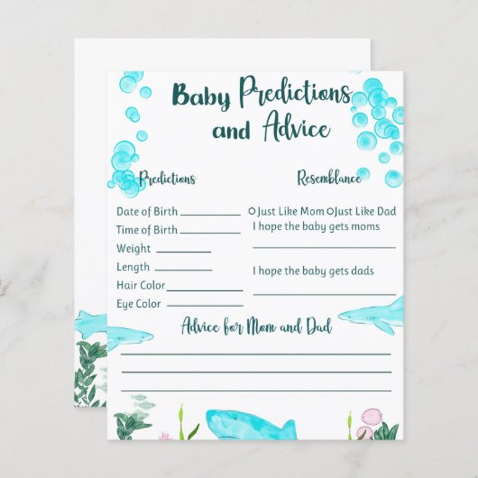 Baby shower Keepsake Kaart Voorspellingen en Advie (Voorkant / Achterkant)