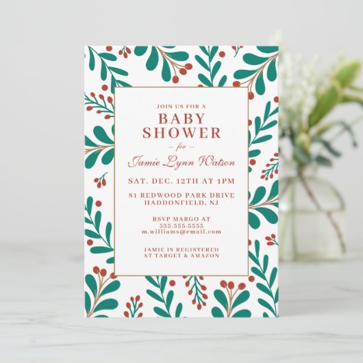 BABY SHOWER | Kerst Mistletoe & Holly Kaart (Staand voorkant)