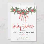 BABY SHOWER | Kerstfeestdag Holly Floral Invit Kaart (Voorkant)