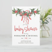 BABY SHOWER | Kerstfeestdag Holly Floral Invit Kaart (Staand voorkant)