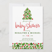 BABY SHOWER | Kerstfeestdag Holly Floral Kaart (Voorkant)