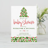 BABY SHOWER | Kerstfeestdag Holly Floral Kaart (Staand voorkant)