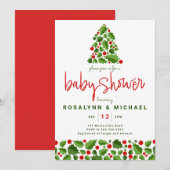 BABY SHOWER | Kerstfeestdag Holly Floral Kaart (Voorkant / Achterkant)