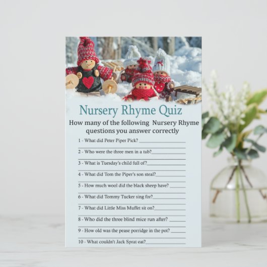 baby shower kerstgnome Nursery Rhyme Quiz (Staand voorkant)