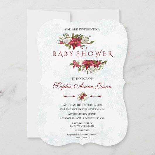 Baby shower kerstmis Poinsettia Snowflakes Kaart (Voorkant)