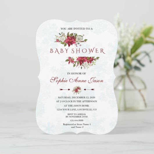 Baby shower kerstmis Poinsettia Snowflakes Kaart (Staand voorkant)