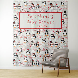 Baby shower kerstpeppermint Penguins Wandkleed