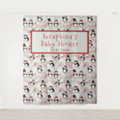 Baby shower kerstpeppermint Penguins Wandkleed (Voorkant)