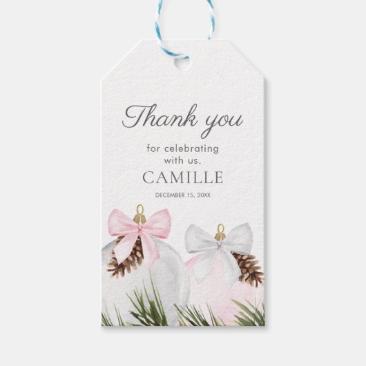 Baby shower kerstroze meisje cadeaulabel (Voorkant)