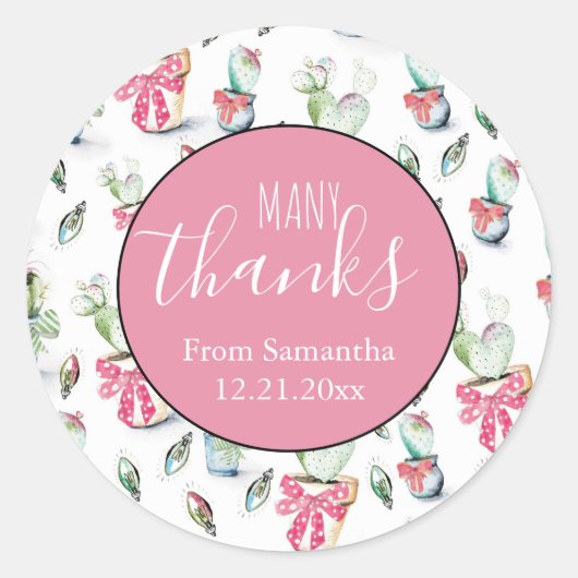 Baby shower kerstWaterverf Cactus Ronde Sticker (Voorkant)