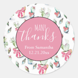 Baby shower kerstWaterverf Cactus Ronde Sticker