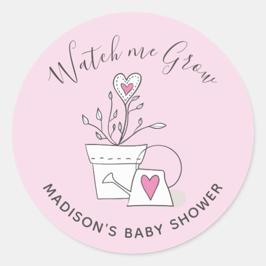 Baby shower Kijk me Grow Pink Heart Plant Ronde Sticker (Voorkant)