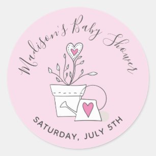Baby shower Kijk me Grow Pink Potted Plant Ronde Sticker