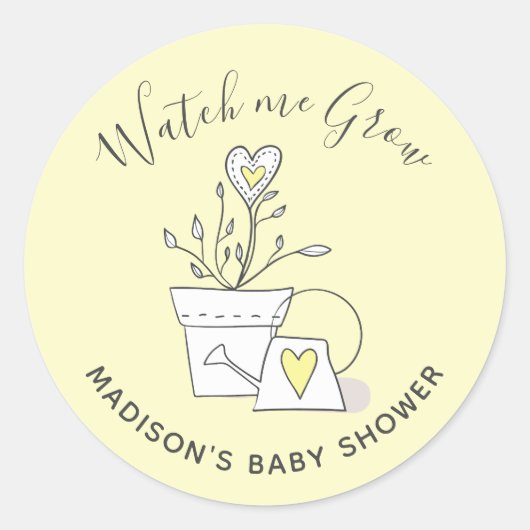 Baby shower Kijk me Grow Yellow Heart Plant Ronde Sticker (Voorkant)