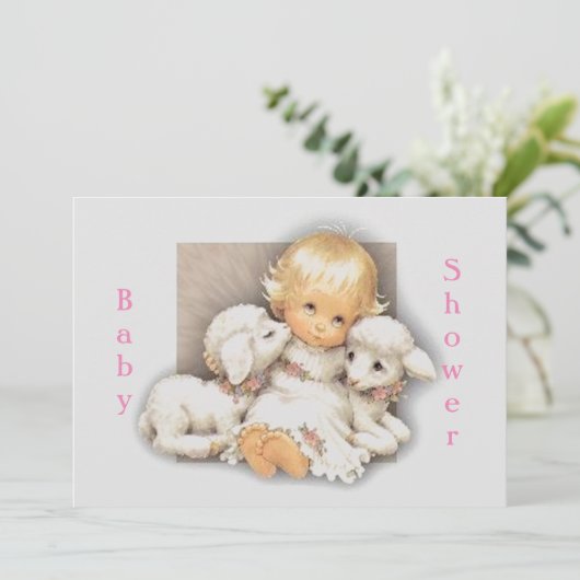 Baby shower Kind met lammeren Kaart (Staand voorkant)