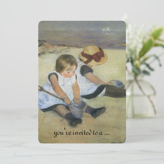  Baby shower, kinderen op strand met Cassatt Kaart (Staand voorkant)