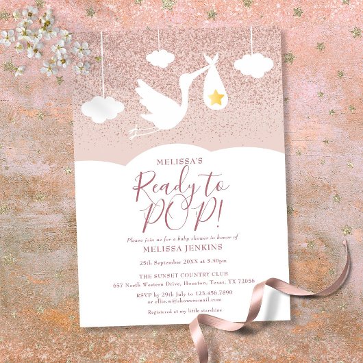Baby Shower klaar om te barsten Ooievaar Roze Goud Kaart